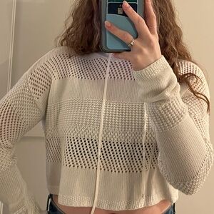 Garage Cream Cropped Knit Hoodie